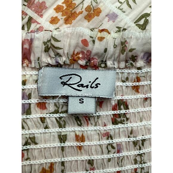 Rails Geena Ambrosia Smocked Puff Sleeve Mini Dress Size Small Cream/Pink Color - Picture 9 of 11